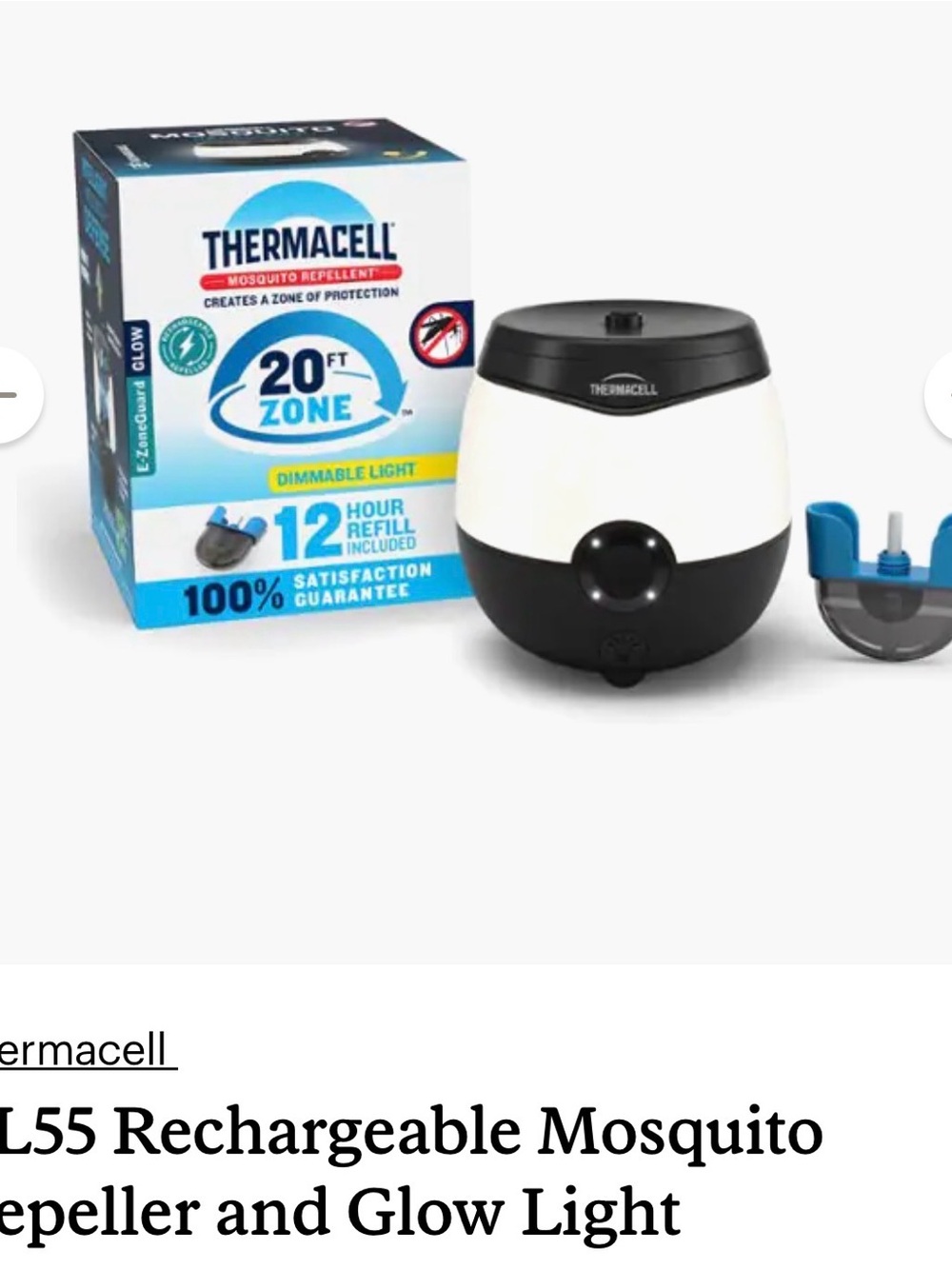 Rechargeable Mosquito Repeller with Dimmable Glow Light - Black/White